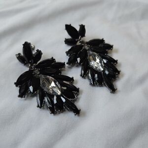 Black and Silver Crystal Dangle Costume Large Statement Earrings